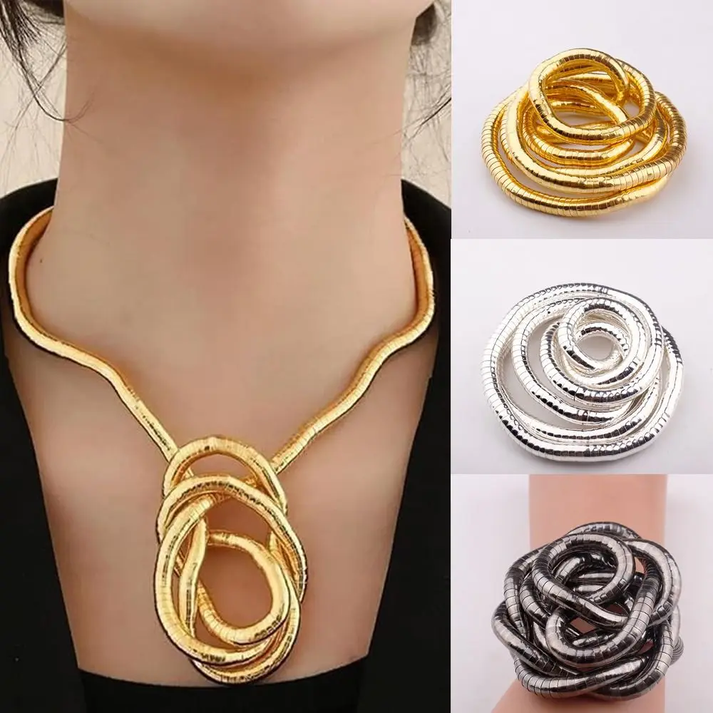 New Alloy Bendable Snake Necklace Gold Silver Necklace Punk Flexible Bracelet Twistable Snake Choker for Women Girls