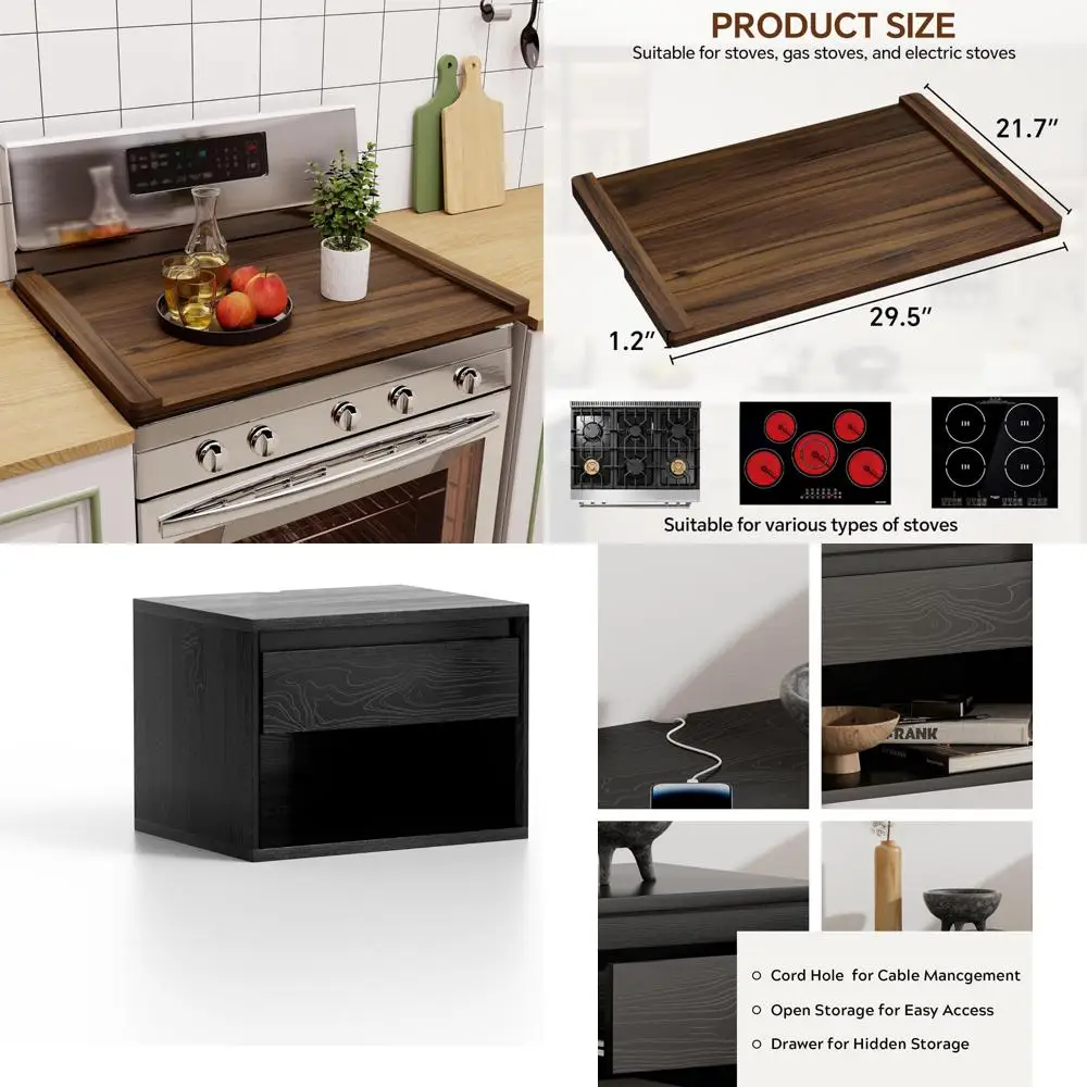 

Wooden Noodle Board Stove Cover - Decorative Rustic Kitchen Stove Top Protector for Electric and Gas Stoves, Ready to Use
