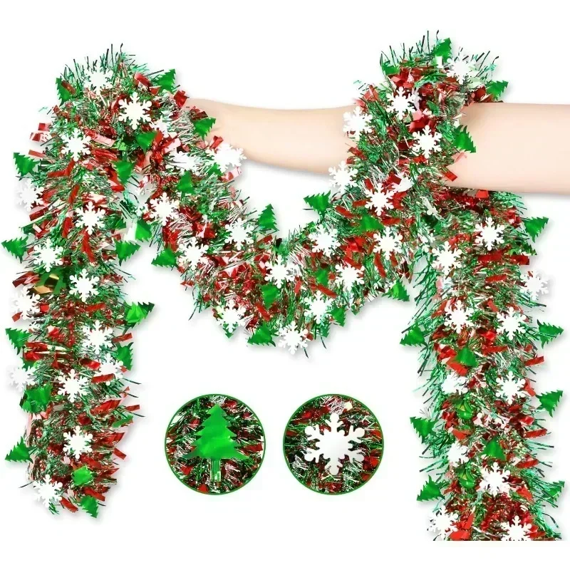 2M Red Green Glittering Metallic Twist Garland Hanging Decoration for Xmas Tree Winter Home Holiday Stairs New Year Party Decor - view 2