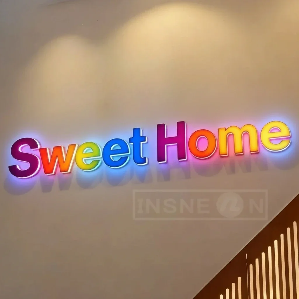 Custom RGB Metal Commercial Sign - Outdoor Wall Light for Garage & Restaurant Decor with LED Logo & Neon-Style Luminous Letters