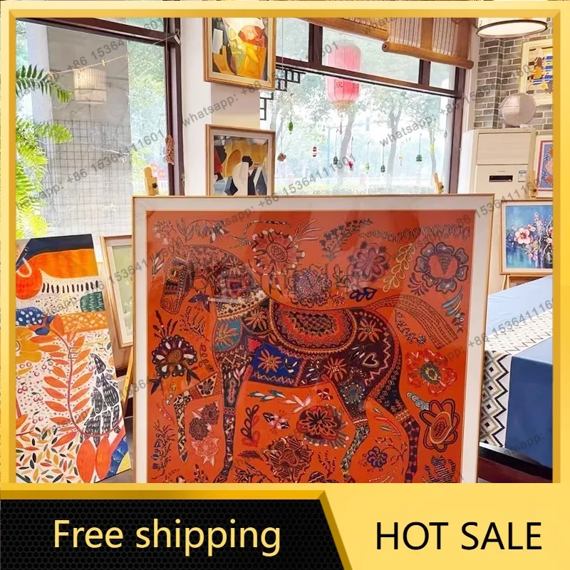 LJY framable silk scarf hanging painting Internet celebrity modern light luxury high-end mural