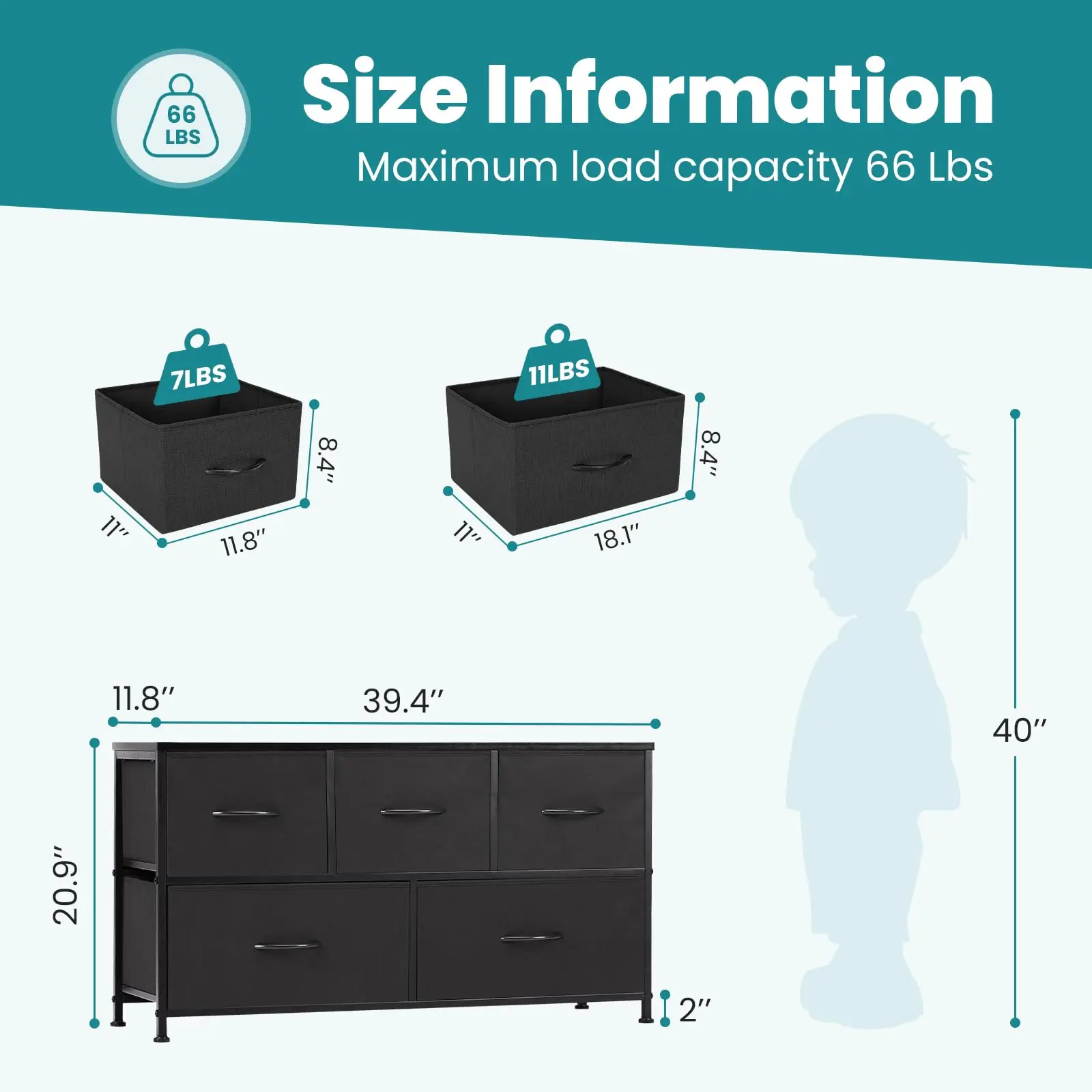 Commode en tissu pour chambre à coucher, commode de chambre à coucher avec MELEvaluum, unité de rangement