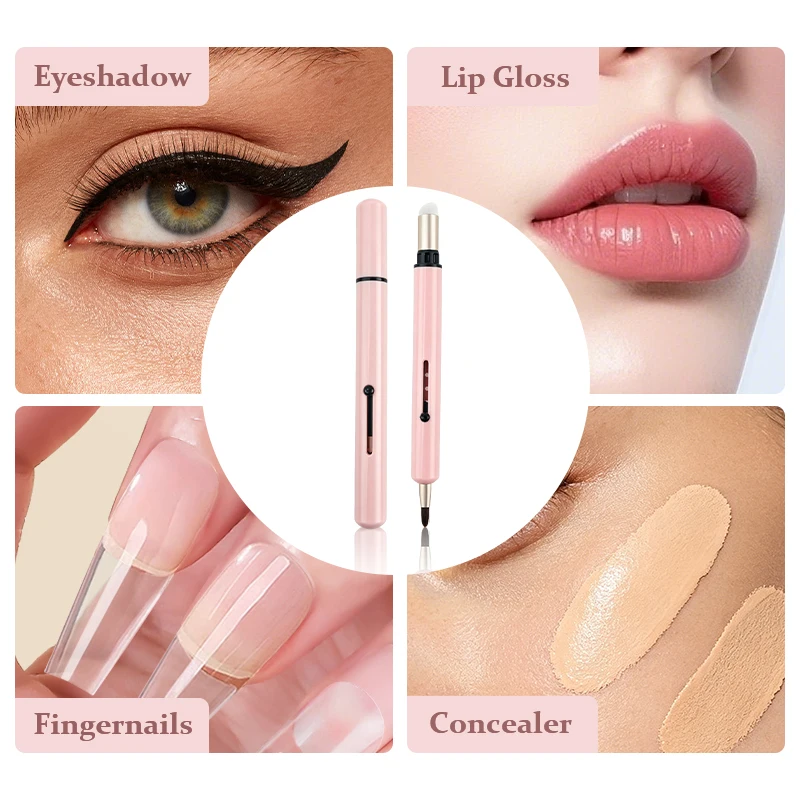 2 In 1 Retractable Lip Brush Dual Head Silicone & Bristle Lip Applicator Portable Slide Type Lip Lining Blending Cosmetic Brush