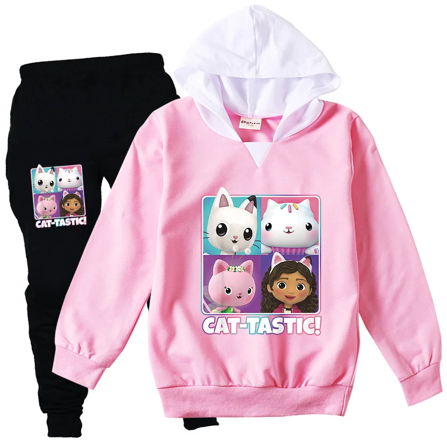 Children Gabby's Dollhouse Clothing Set Spring Autumn Baby Girls Gabby Cats Hoodies T-shirts+Pants Sets  Kids Casual Outfits