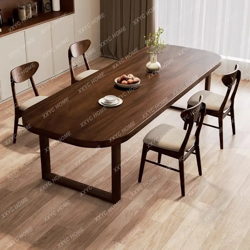 Hh2cc Black walnut solid wood dining table rounded corners anti-collision design living room home office strip simple wind