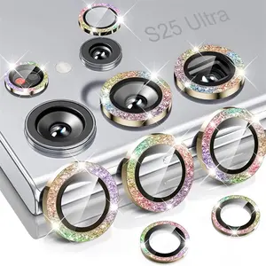 Bilashmart Bling Glitter Camera Lens Protector Samsung Galaxy S23 Plus S25 Edge S24 Ultra S25Ultra S24Ultra S25+ Metal Ring Glass Cover