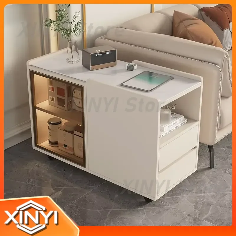 Slate Sofa Side Cabinet for Living Room Home Office Bedroom Corner Table Movable Tea Side Table Solid Wood End Table
