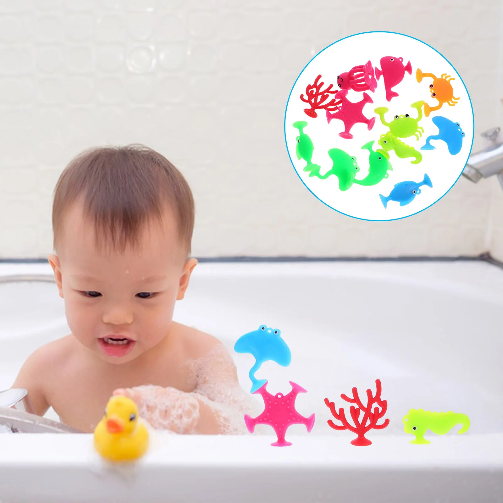 

18 Pcs Suction Cup Toys Sea Animal Baby Bath Tub Cartoon Kids Bathroom Water Pool For Children Absorb