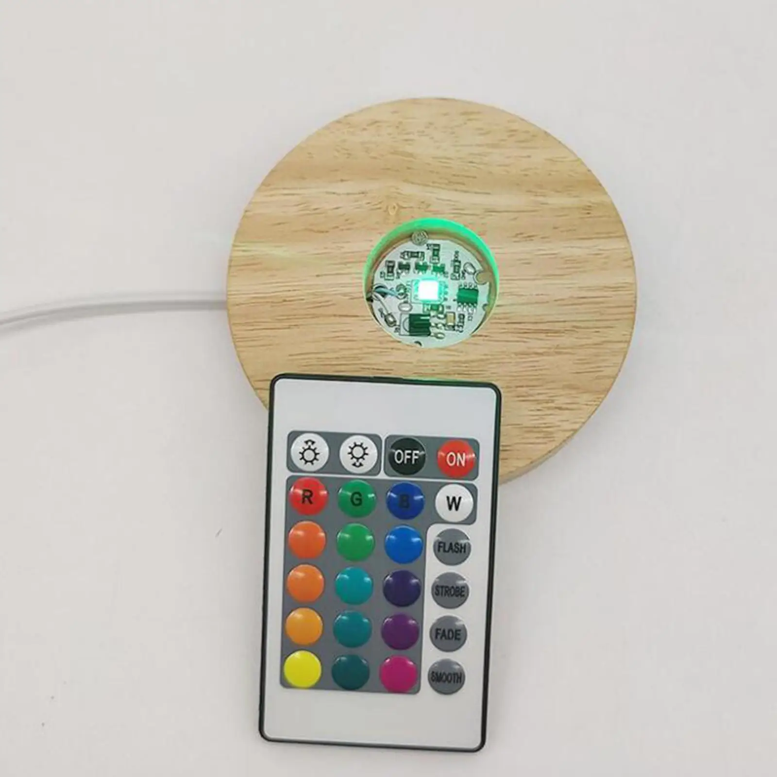 Wooden Lamp Pedestal Display Colorful Lighting Round Remote Control USB LED