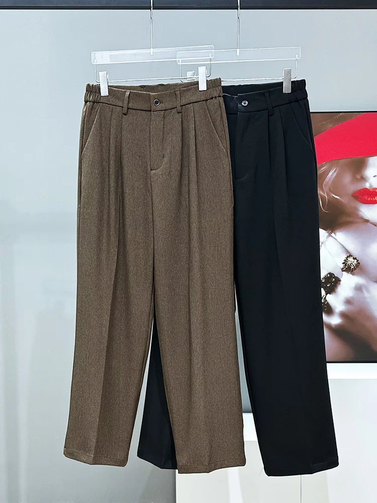 

Casual Cool Men's Khaki Suit Pants Spring Autumn Straight Leg Loose Vintage Drapey Versatile Long Trousers Youth Faion