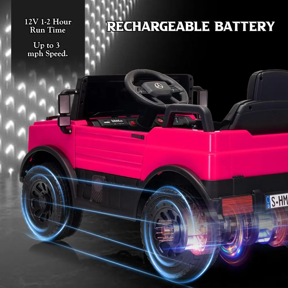 Carro de passeio de 12V com controle remoto para pais, carro Mercedes-Benz UNIMOG licenciado para crianças, luzes LED, música e buzina, partida suave, Lo