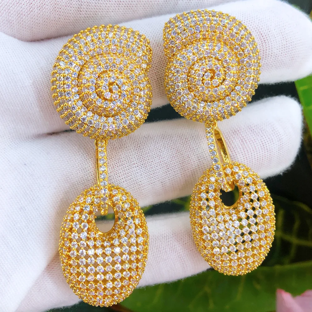 

Missvikki Women Dangle Bridal Wedding Party Gorgeous Jewelry Luxury Super Gift High Quality Oval Gold Plate Pendant Earrings