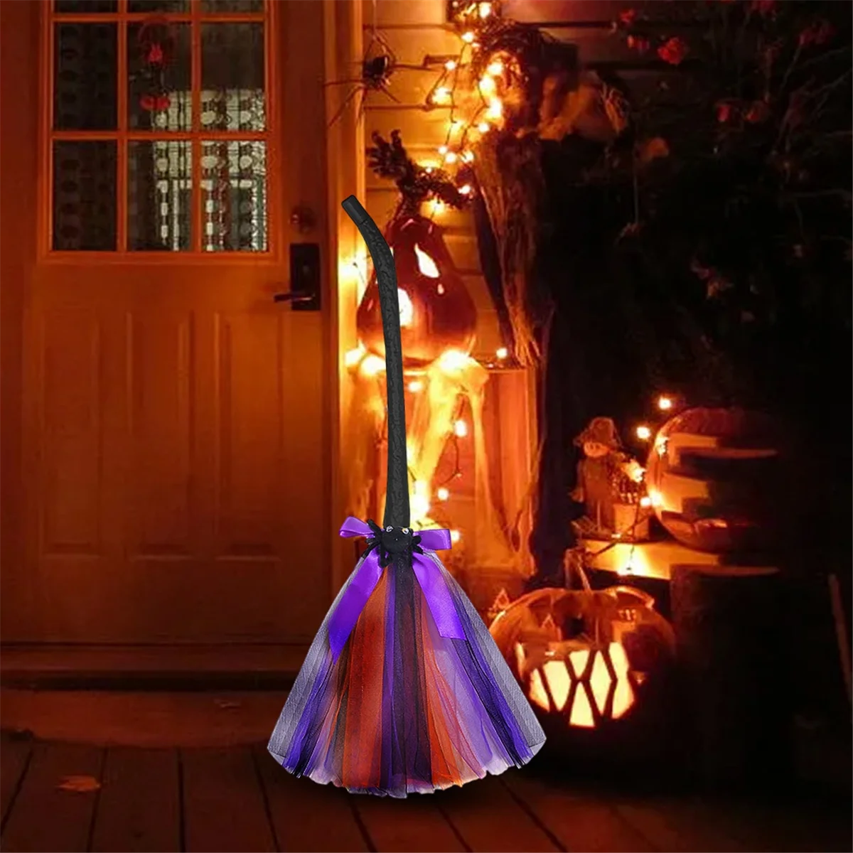 ハロウィーンは子供と大人のための魔女のほうきをドレスアップします、コスプレ小道具、飛ぶほうき、bグリーン