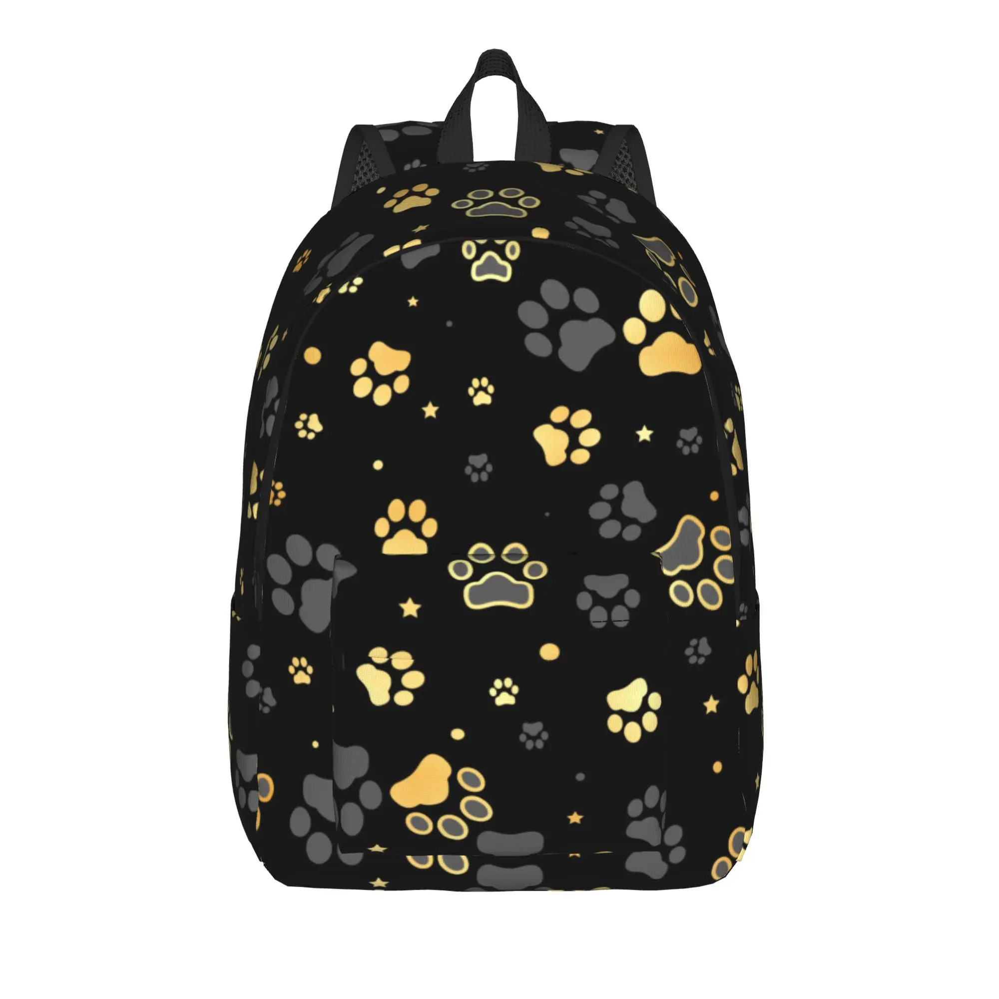 Gold Dog Paw Backpack for Men Women Cool High School Business Daypack Animal Laptop Computer Canvas Bags with Pocket