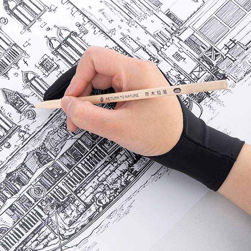 黒のアーティストの描画グローブ、グラフィック、防汚タブレット、左右の手、2本の指、1個