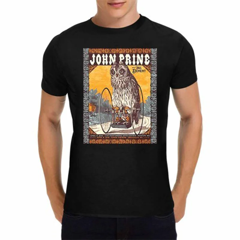 

Men's Black Crew Neck T-Shirt John Prine Vintage Owl Graphic T-Shirt WHX 180g
