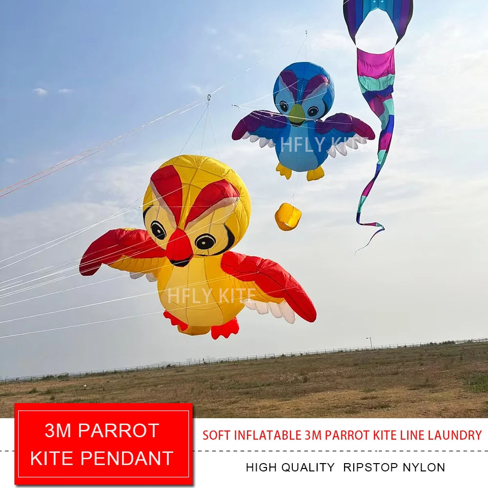 HFLY New Arrival miękki nadmuchiwany 3m papuga latawiec wisiorek dla dorosłych wysokiej jakości Ripstop Nylon sowa latawiec linia prania