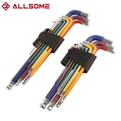 Allsome Hex Keys Set, 9PCS Allen Key Set Metric Extra Long Ball End Hex Key Set with Colour Coding with T-Handle 1.5mm-10mm