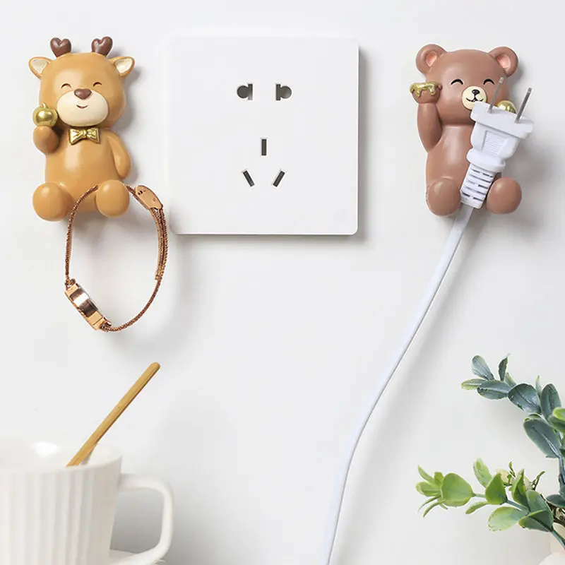 Cartoon Adhesive Hook Animal Resin Hook Wall Keychain Coat Rack Hanger Self-adhesive Animal Plug Holder Home Decor Hanger