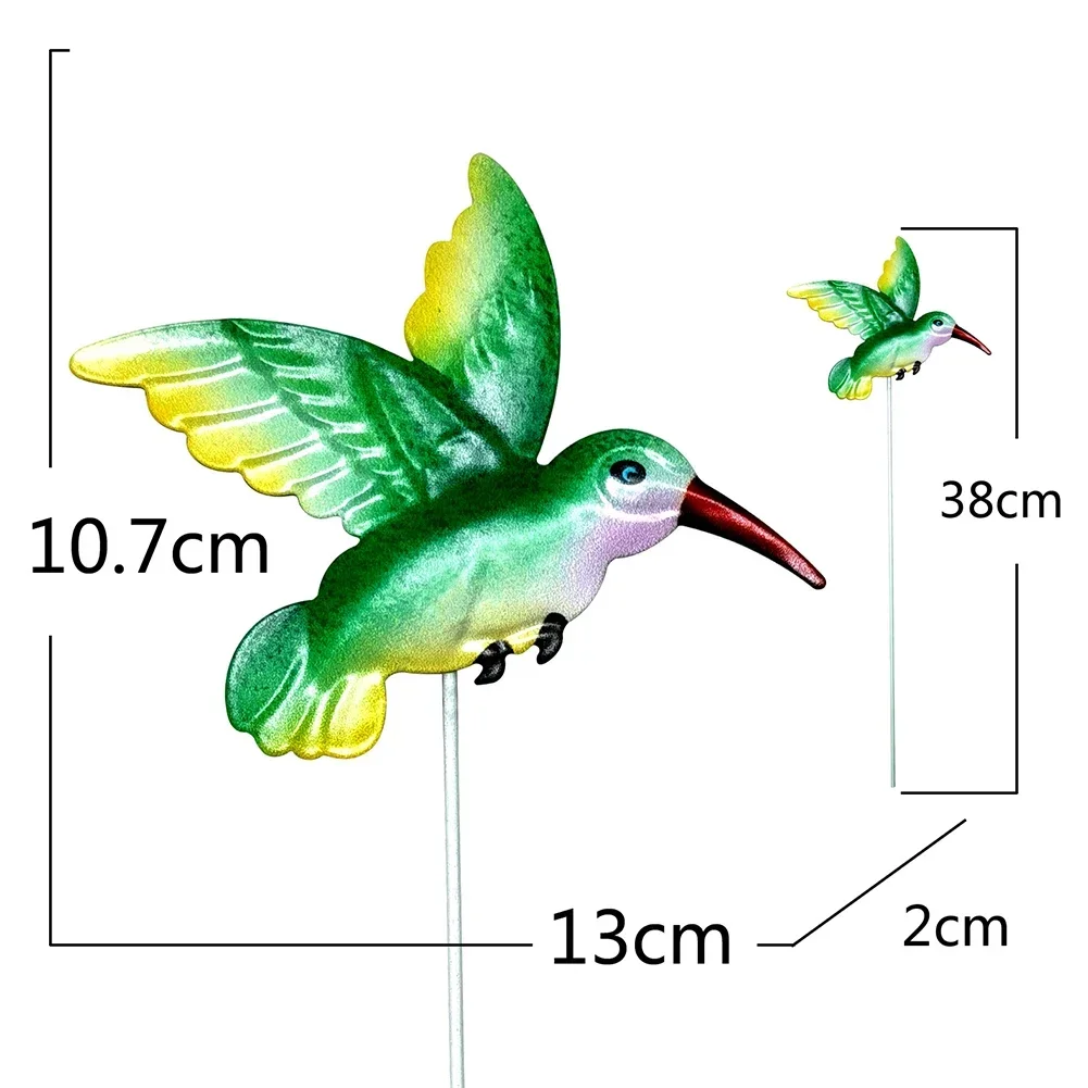 Metal Hummingbird Stakes Garden Yard Bird Iron Colorful Whimsical Hummingbird Stakes Art Sculpture Outdoor Statues Decoration