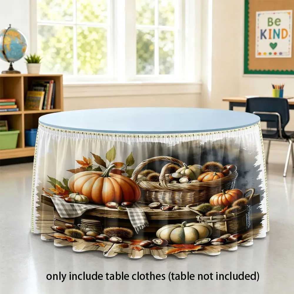 Handmade multi-functional tablecloth - Harvest decoration, featuring pumpkin basket print and fallen leaf patterns