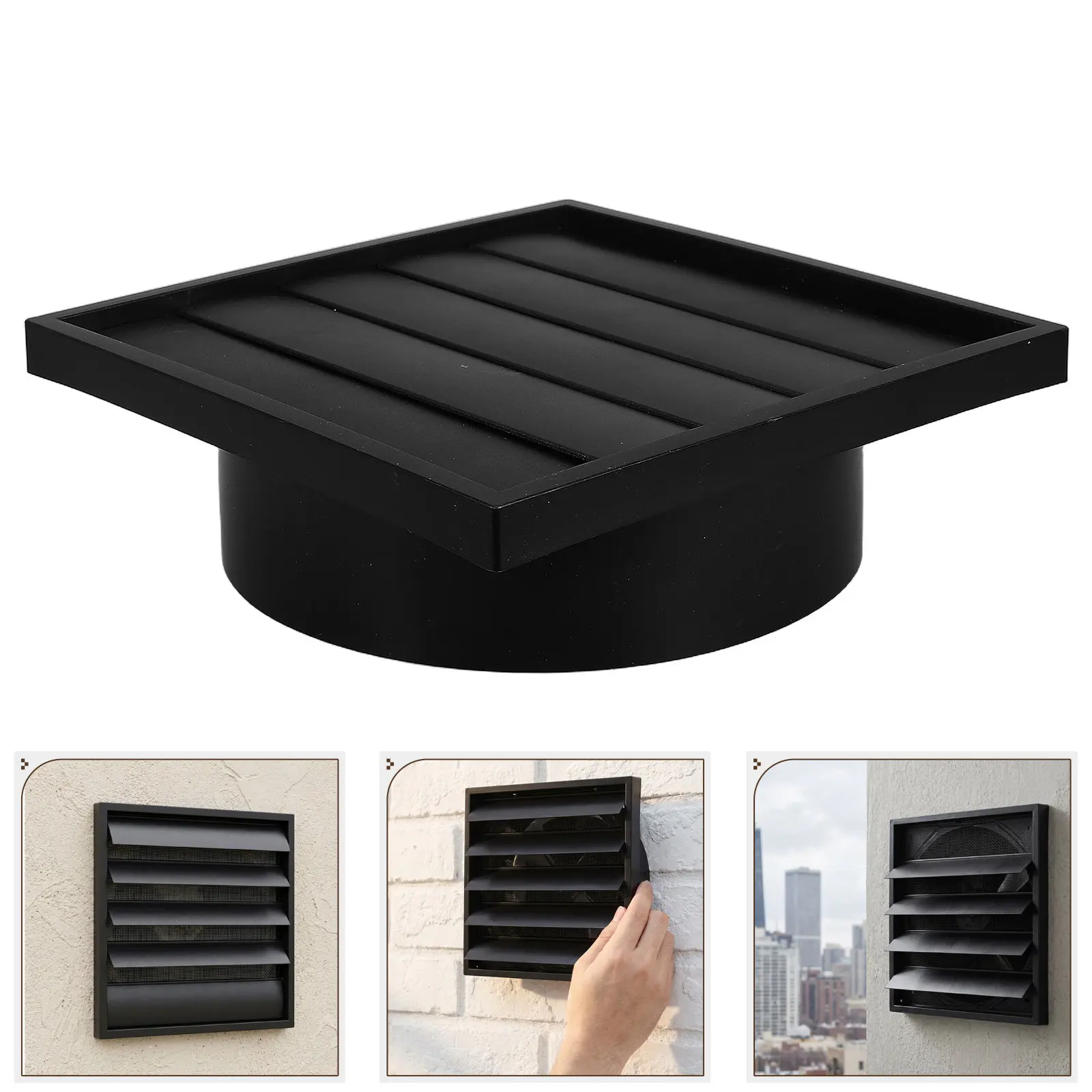 Square ABS Plastic Louvered Vent Cover Exterior Window Wall Outlet Mesh 7.87 Vent Opening 8.94 Central Air Exhaust Bathroom