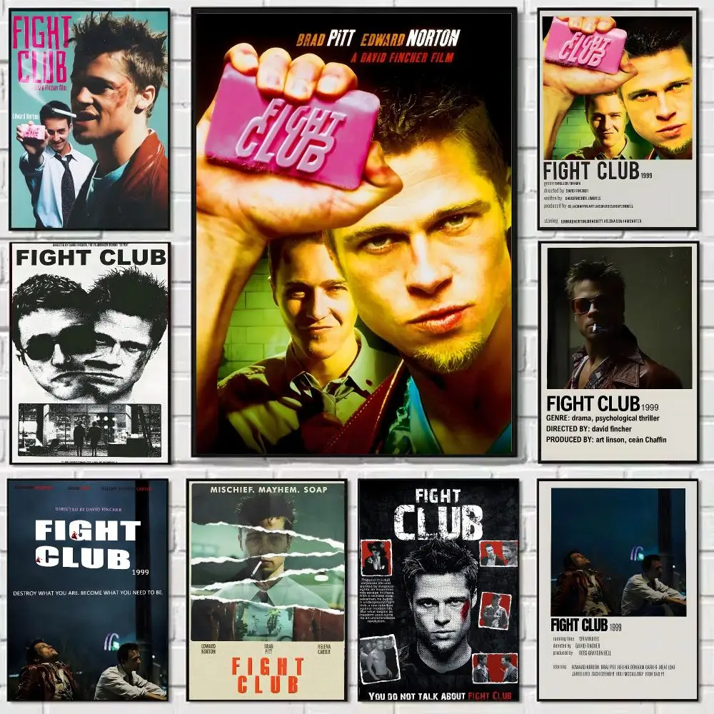 Movie F-Fight Club Poster Self-adhesive Art Waterproof Paper Sticker Coffee House Bar Dorm Room Wall Decor