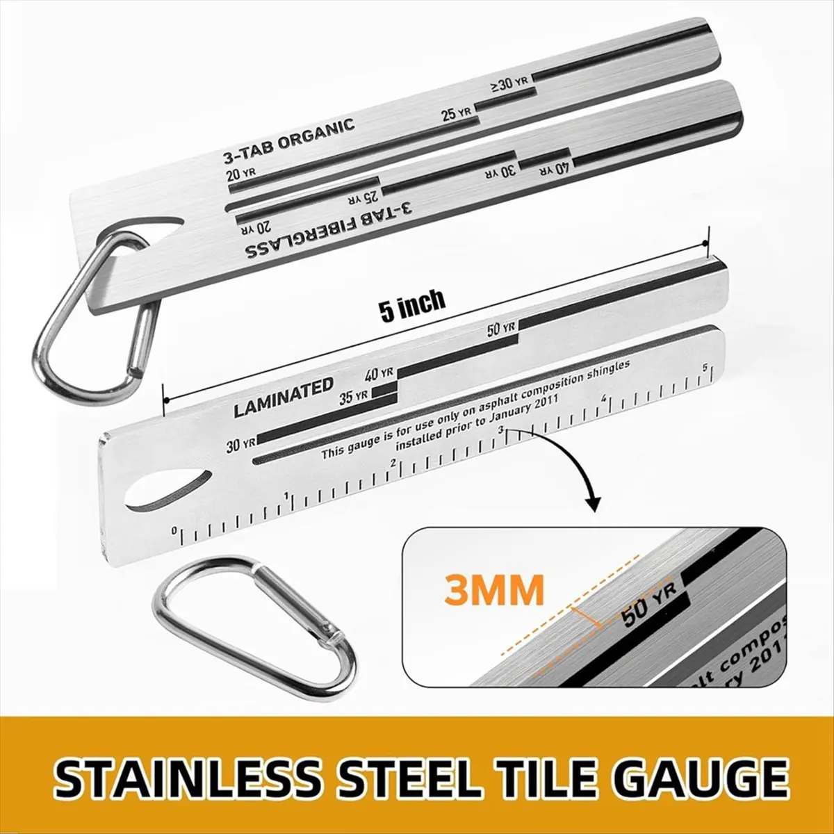 【2051 Popular】Metal 4/09 Shingle Gauge with Carabiner, House Roof Shingle Measuring Tool, Roof Pitch Gauge Roofing Tools 2PCS