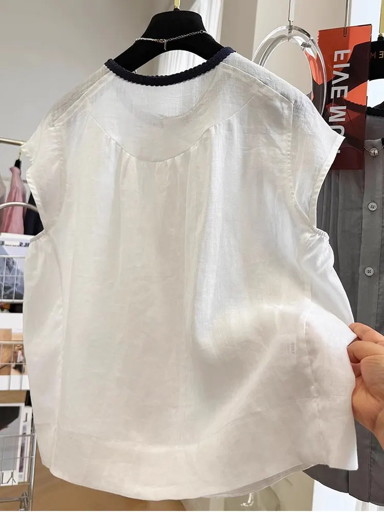 2025년 여름 여성용 루즈핏 싱글 버튼 코튼 린넨 원피스 한국 스타일 슬림핏 소형 사이즈 출퇴근용