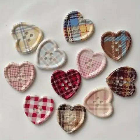 10/20/30pcs Cute Plaid Heart Shaped Button Coat Cardigan DIY Sewing Decoration Women's Clothing Sewing Accessories
