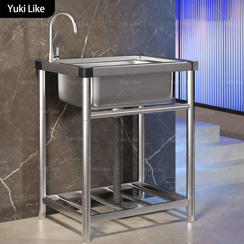 

Stainless Steel Kitchen Sink Household Wash Dish Basin Integrated Vegetable Washer Slot with Stand Easy Installation