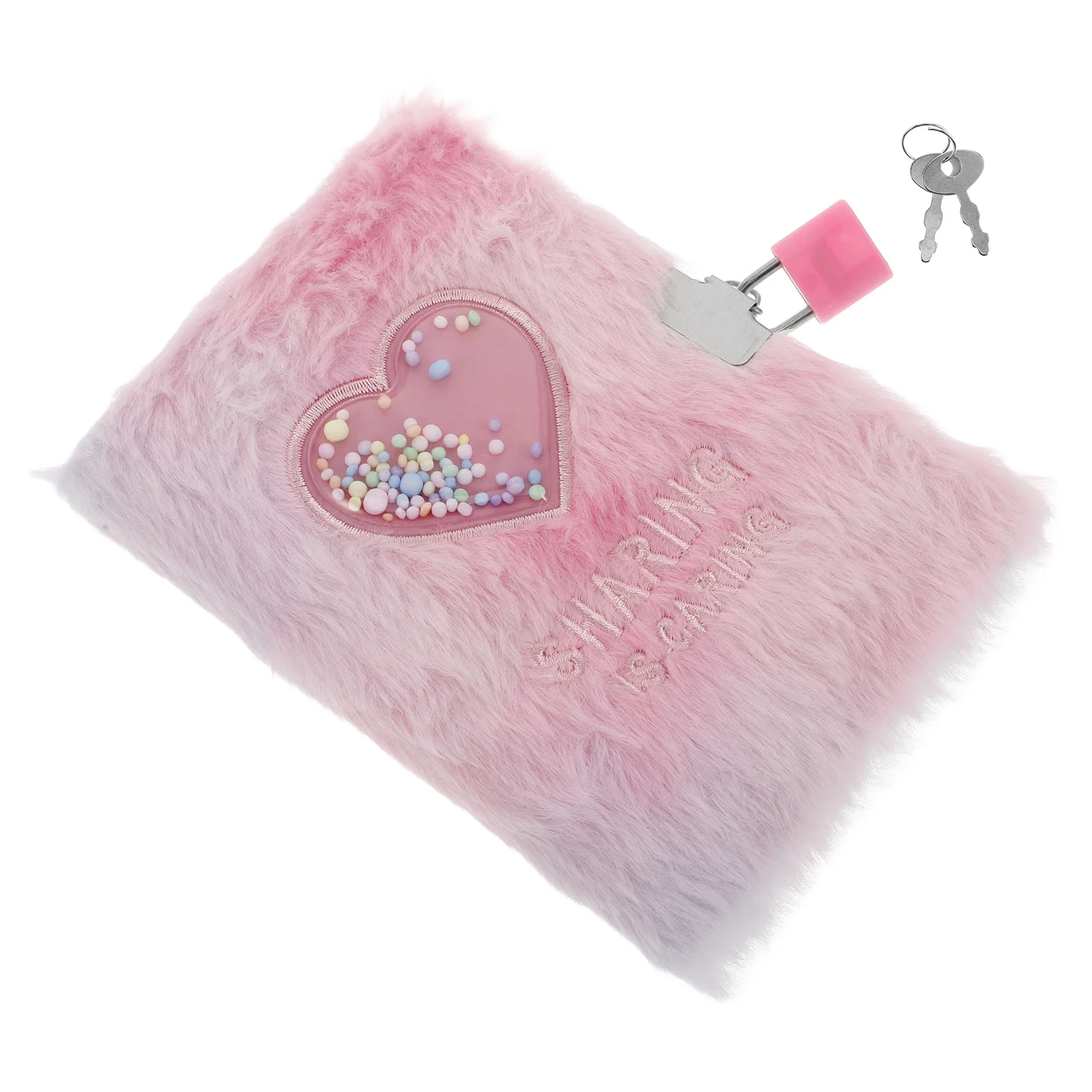 

Fluffy Journal with Lock Soft Fuzzy Diary Decorative Girls Heart Pattern Secret Notebook Size for School Office Supplies