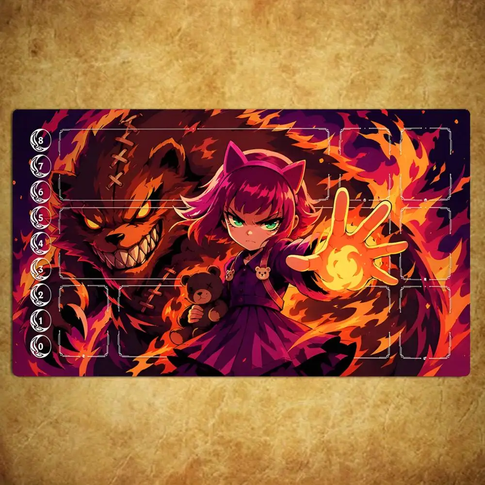 Cute Cat Adventurer TCG Playmat 35X60CM Magic Card Battle Mat Non-Slip Durable Stitched Edge Tabletop Playmat