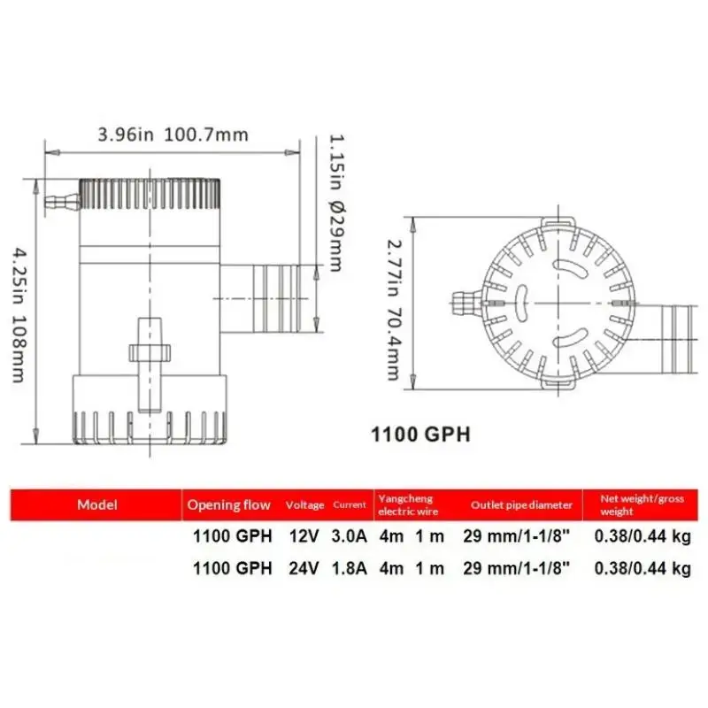 Bilge Pump 12V 24V DC 350/500/750/1100GPH Non Automatic Marine Submersible Pump For Boats Yachts Houseboats Drainage