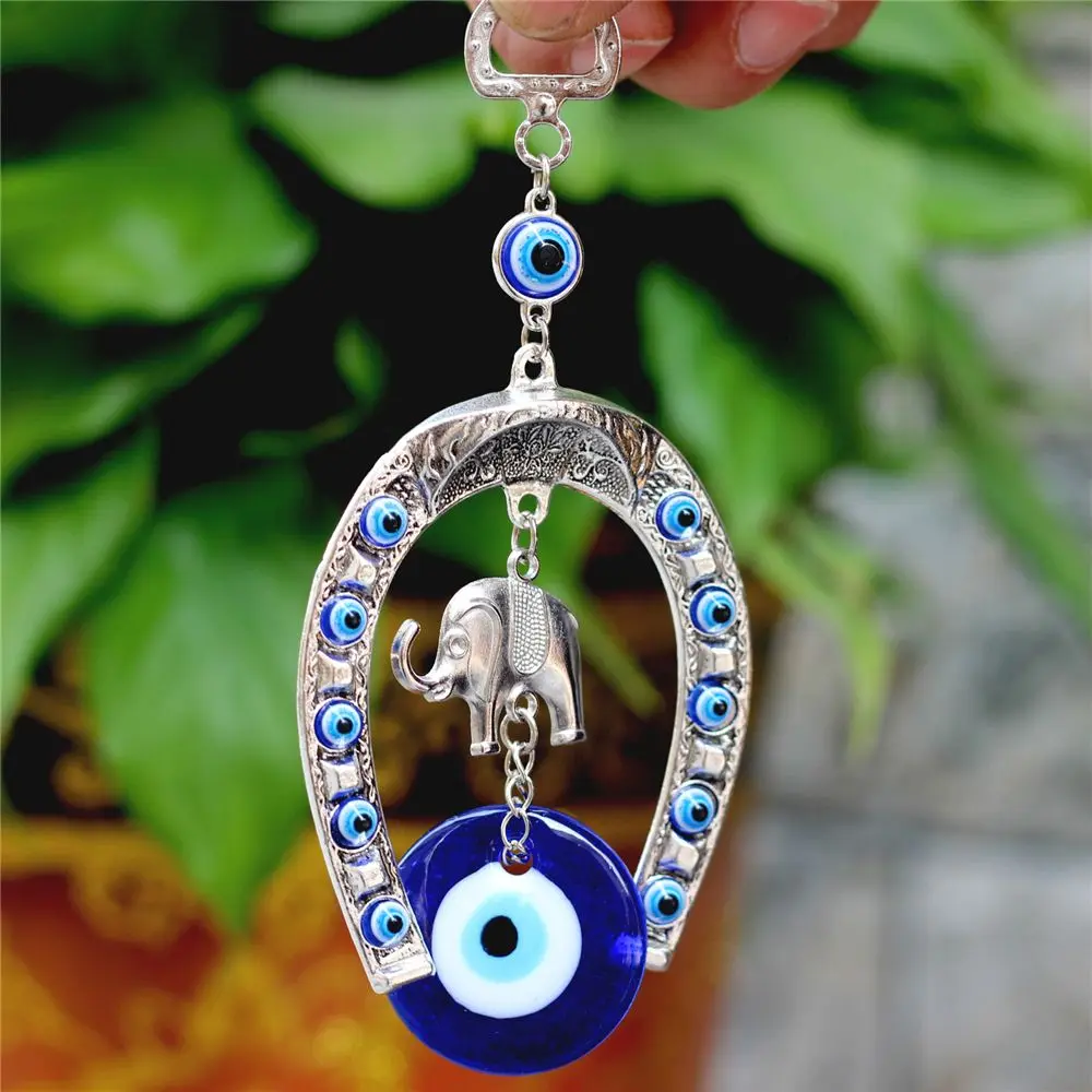 Turkish Navy Blue Evil Eye Hanging Ornament Butterfly Horseshoe&Elephant Hanging Ornament Blessing Ornament Home Decor