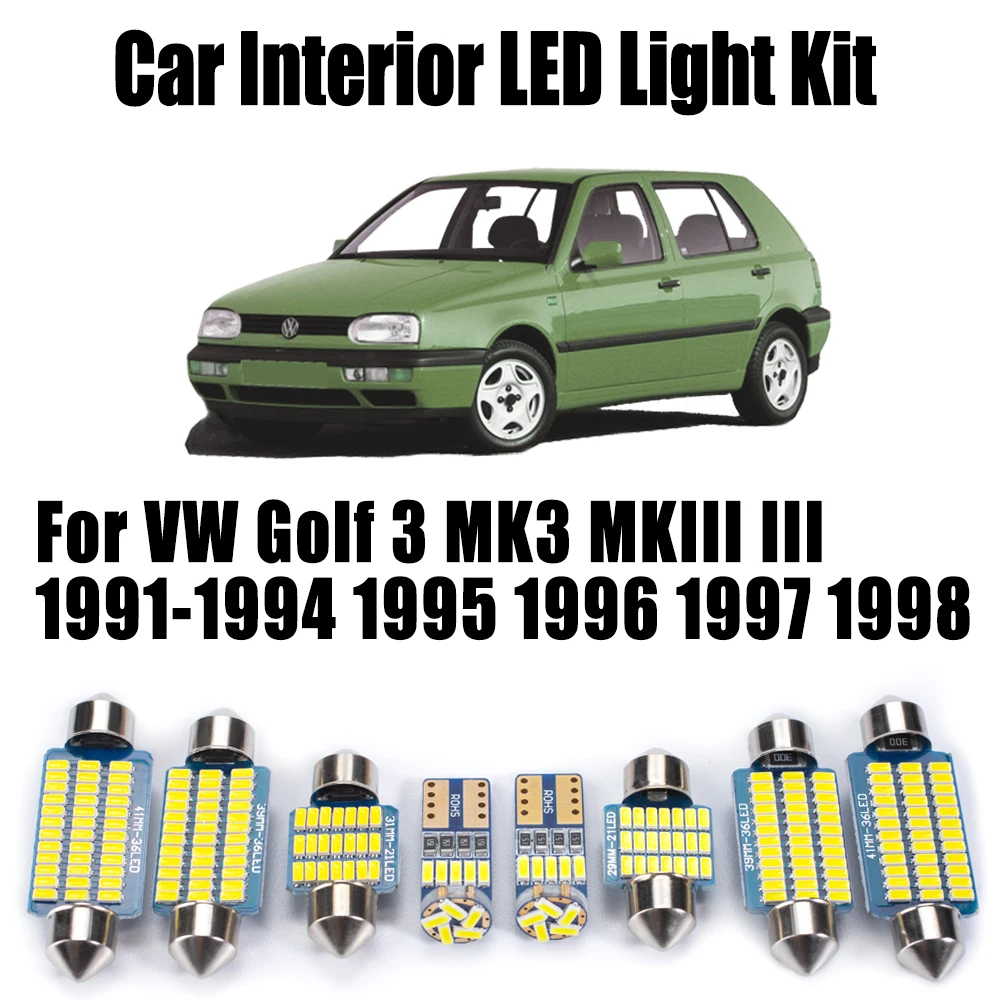 

10Pcs Vehicle LED Interior Map Dome Trunk Door Light Kit Canbus Car Bulbs For VW Golf 3 MK3 MKIII III 1991- 1995 1996 1997 1998