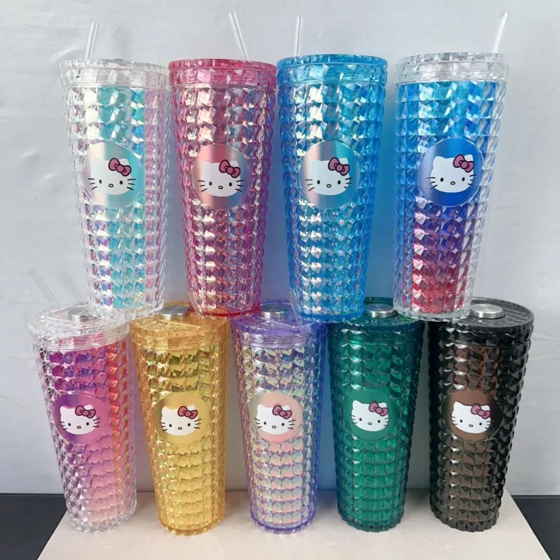 710Ml Hello Kitty Water Bottle Creative Durian Pattern Reusable Premium Straw Cup Large Capacity Plastic Travel Cup with 1 Straw