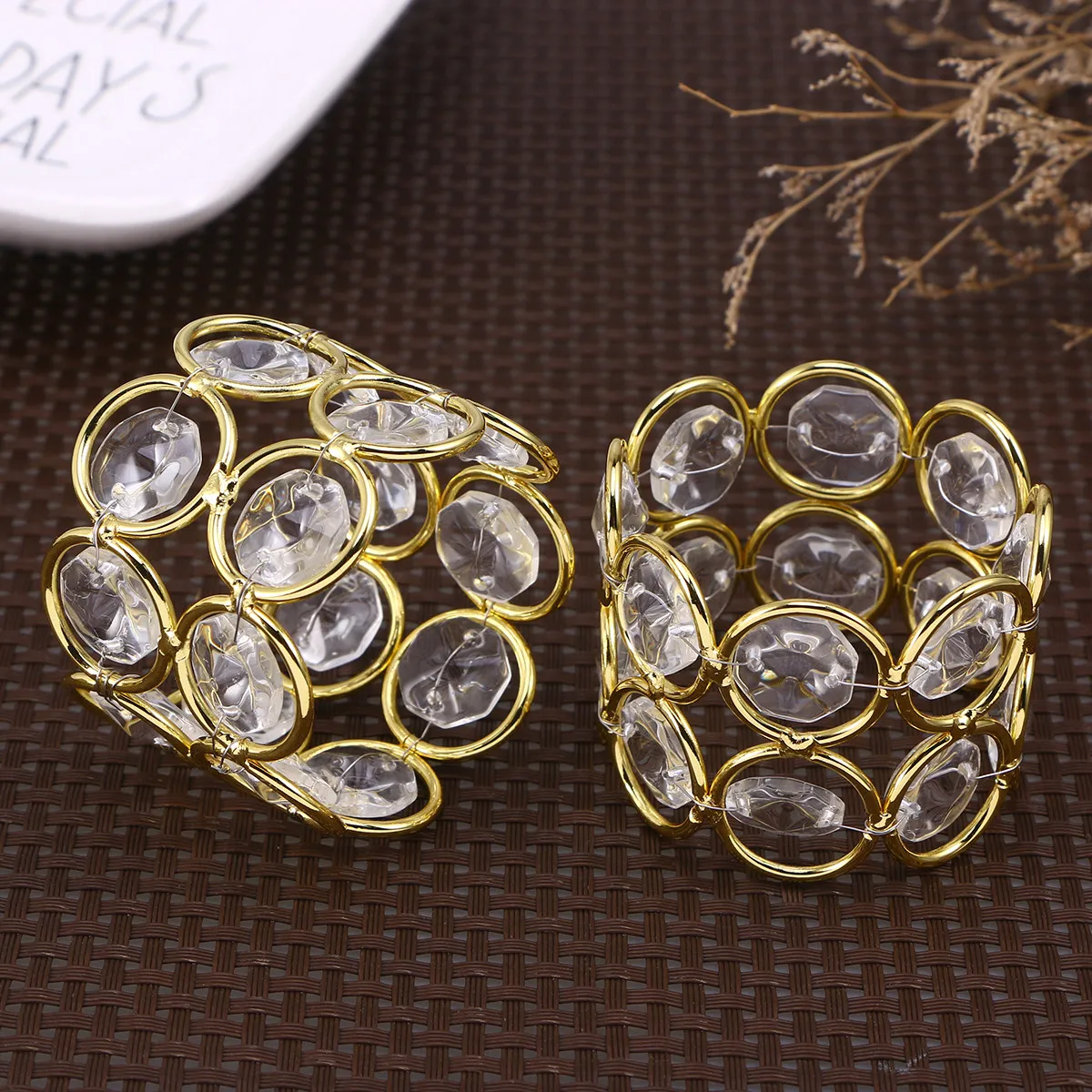 6Pcs Decorative Metal Crystal Napkin Rings Golden Beads Table Holder for Wedding Party Proms Crystal Metal Napkin Rings