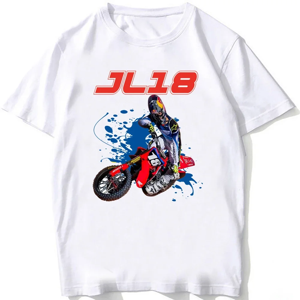 Jett Lawrence JL18 Motocross Motorbike Racing Riding T-Shirt Men Short Sleeve Boy Adventure Sport Casual White Motorcycle Tees