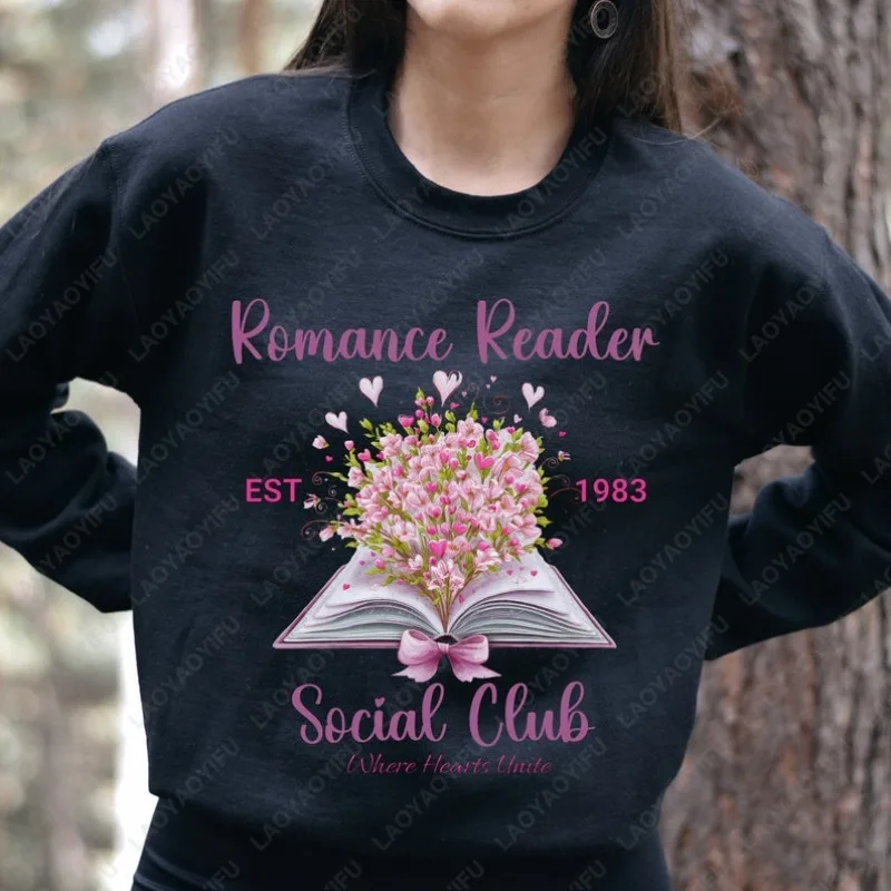 Romance Reader Social Club col rond sweat livre amant cadeau Coquette ample rétro femmes à capuche décontracté adulte hiver pull