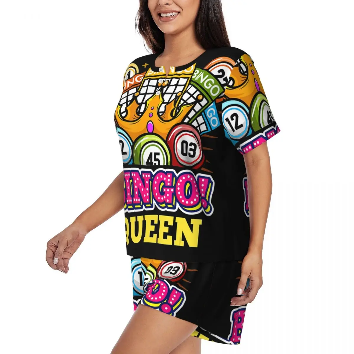 Custom Print Women's Bingo Queen Pajamas Set Short Sleeve Best Play Bingo Sleepwear Loungewear Pjs 2 Piece Sets