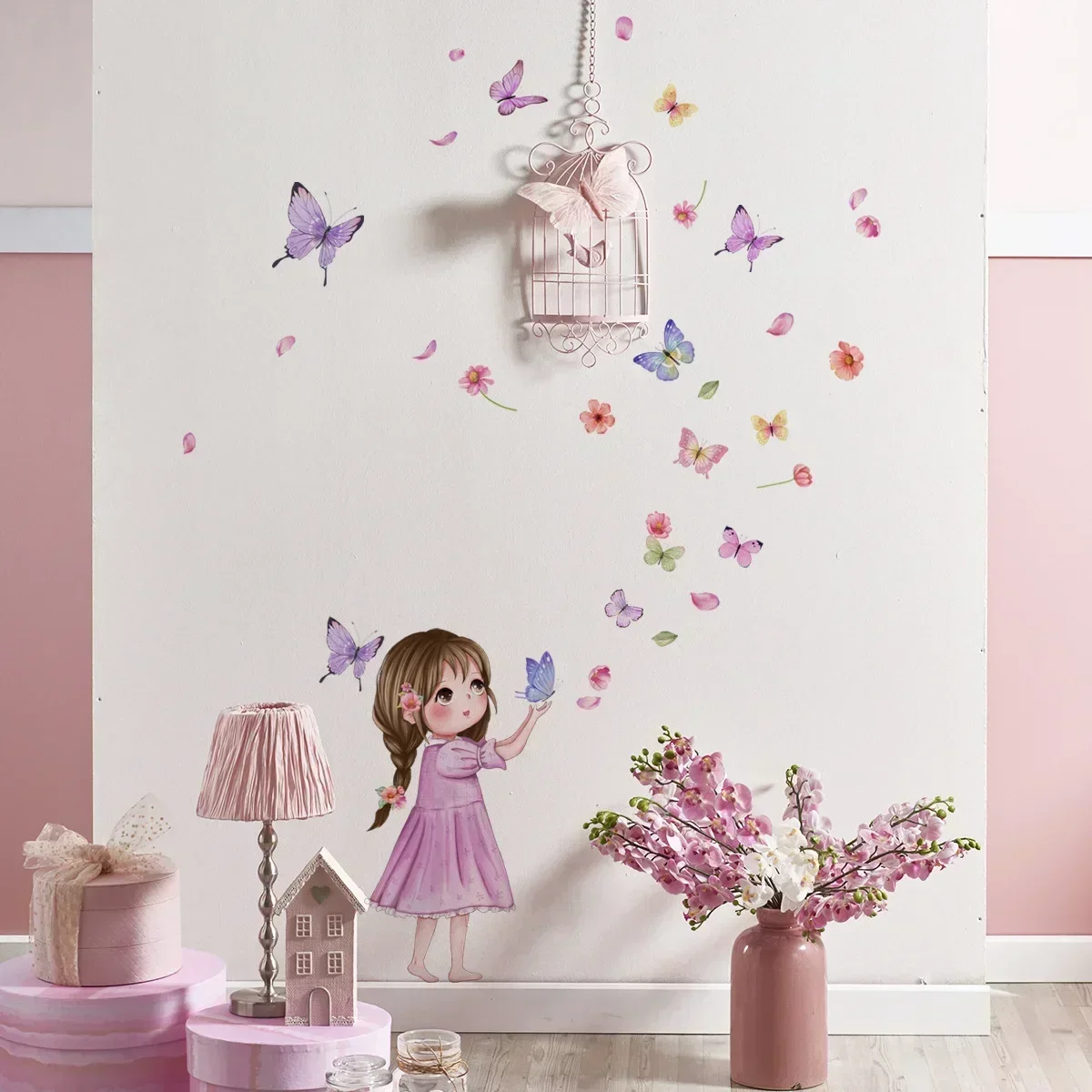 Wall Stickers Cute Girl Butterflies for Bedroom Removable Decals PVC Peel and Stick Decor Girls Room  living room decoration