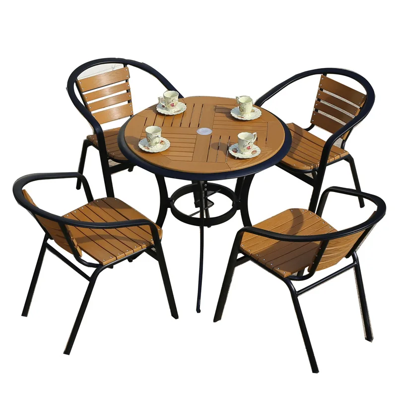 

Outdoor tables and chairs Outdoor courtyard Open-air garden Milk tea cafe Leisure plastic wood tables and chairs Terrace B & B b