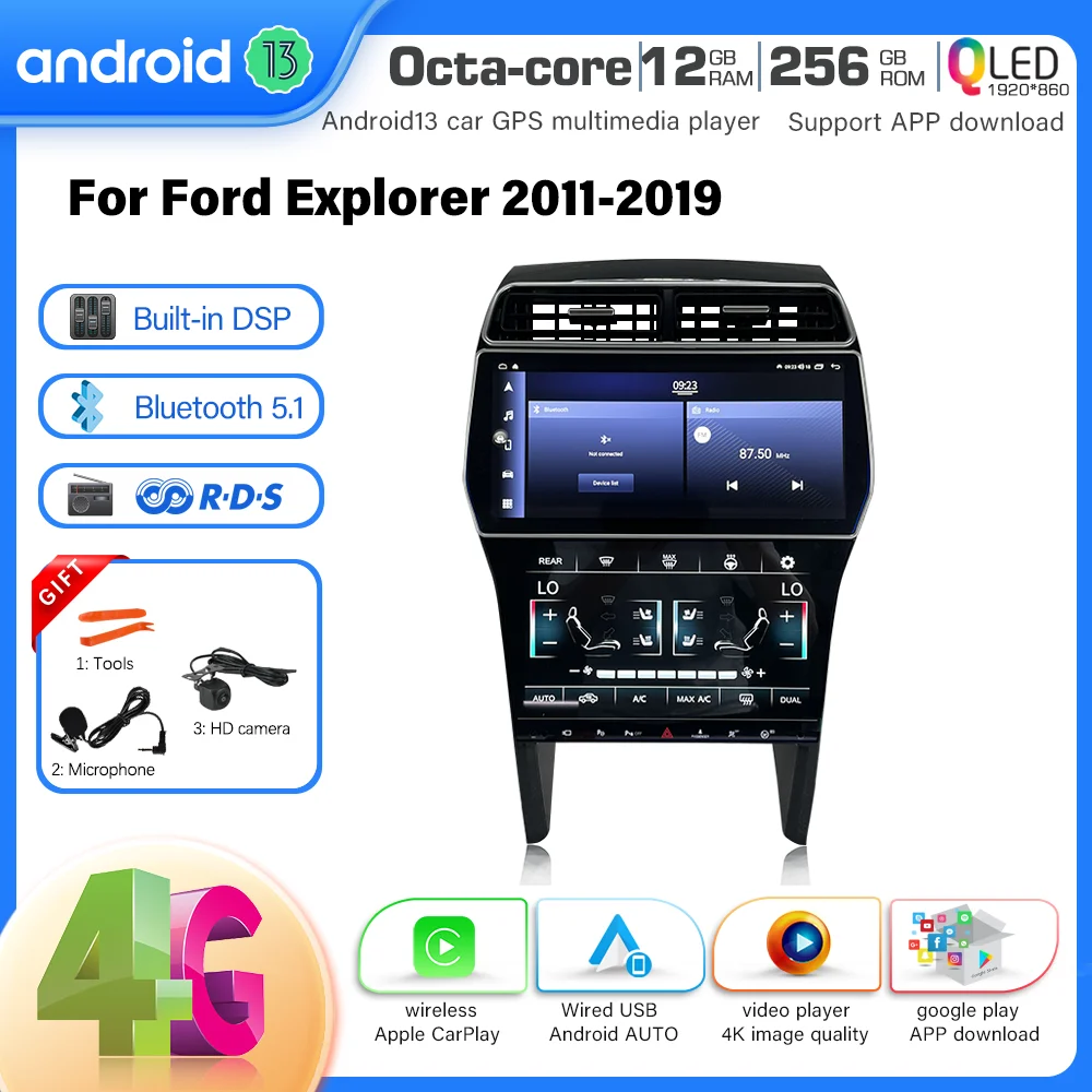 

12,3 дюймовый Android 13 для Ford Explorer 2011-2019 Автомобильный мультимедийный плеер GPS Радио CarPlay 5G Wifi навигация 8 + 256 ГБ + 360