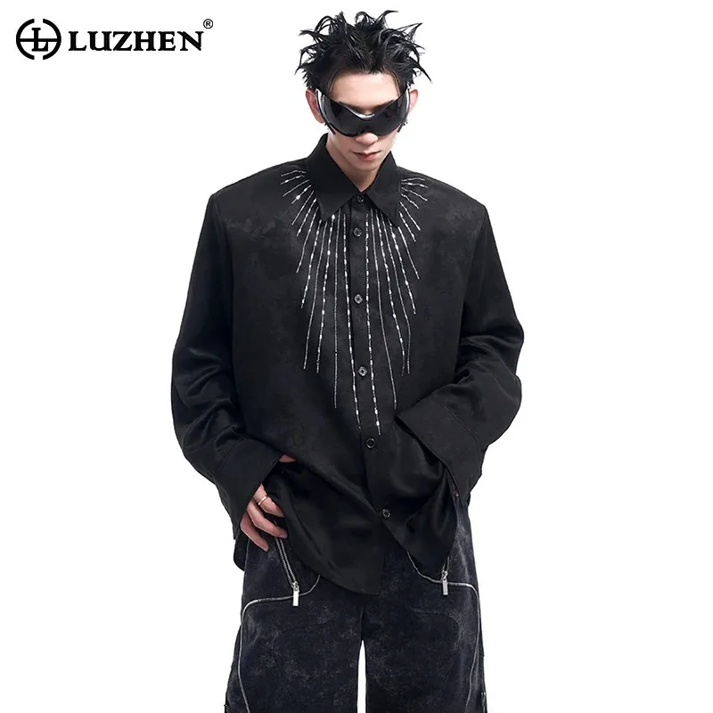 

LUZHEN Long Sleeved Shirt Male Versatile Handsome Social Diamond Decorate Personalized Trendy Men's Loose Classy Tops LZ5995