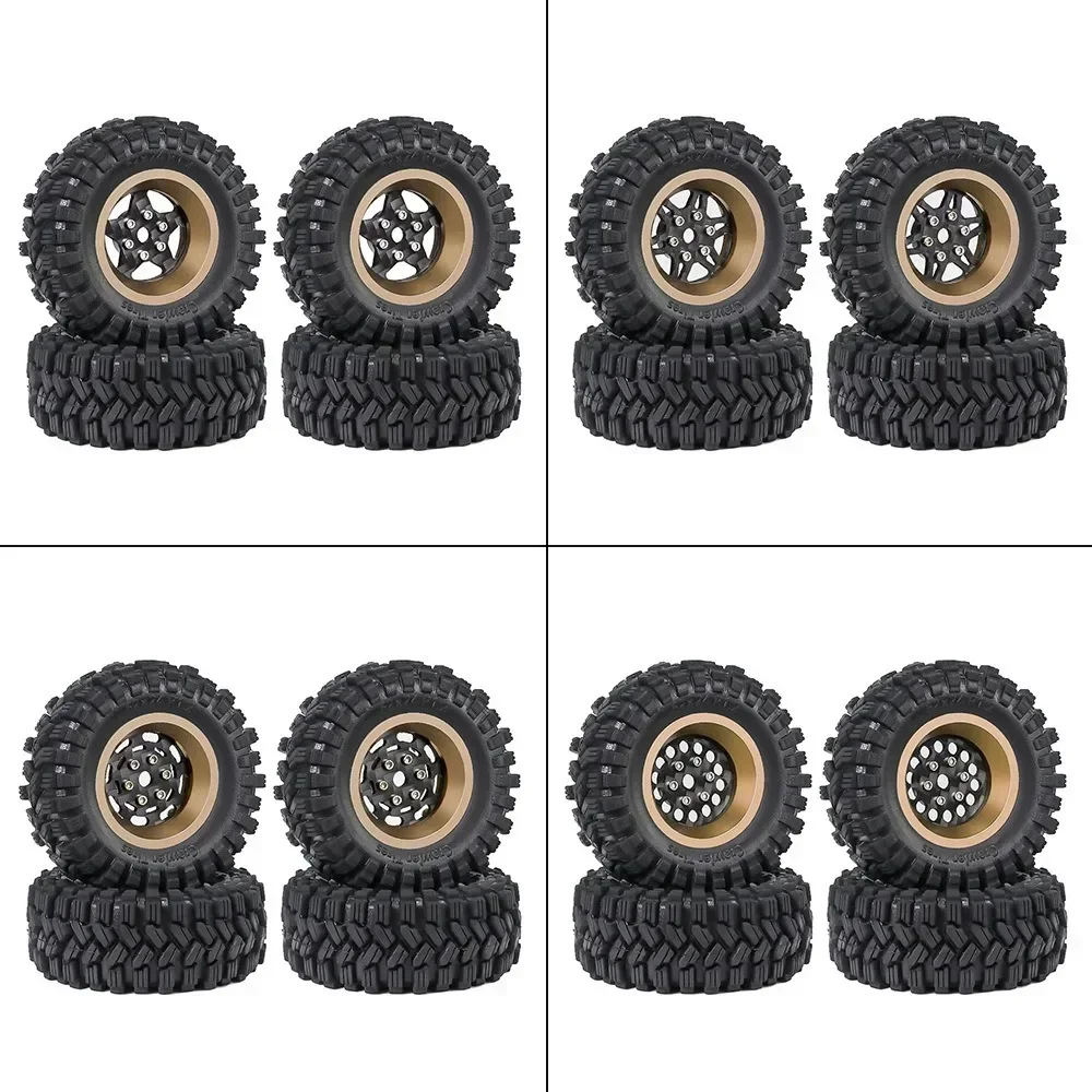 4個入り 62mm 1.2インチ カーボンファイバー ビードロック ホイール タイヤセット 1/18 1/24 RCクローラーカー TRX4M SCX24 AX24 FCX24 アップグレードパーツ用