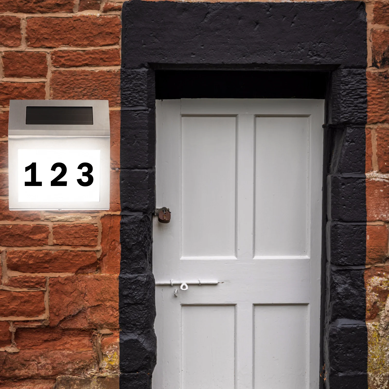 

Solar Powered Lighted House Numbers Stainless Steel Weatherproof LED Bright Doorplate Plaque No Wire Installation Night