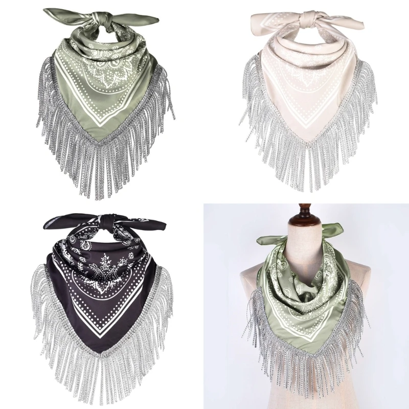 Bandanas de vaquero para mujer, pañuelos con flecos de diamantes de imitación, pañuelo de Cachemira, pañuelo para el cuello, chal para despedida de