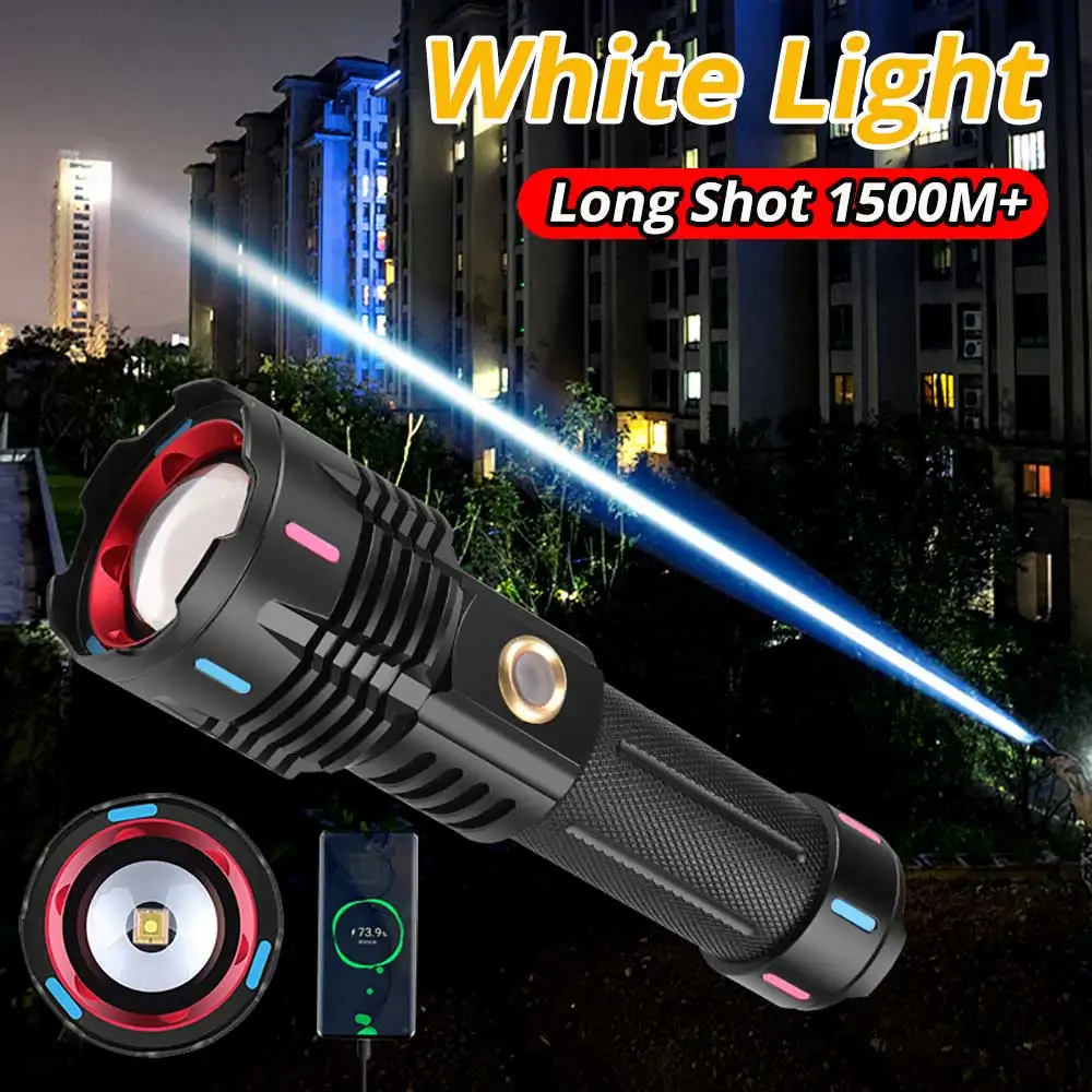 Most Powerful Shot Long Flashlight  Rechargeable Torch Light High Power LED Flashlight Tactical Lantern can as Power Bank