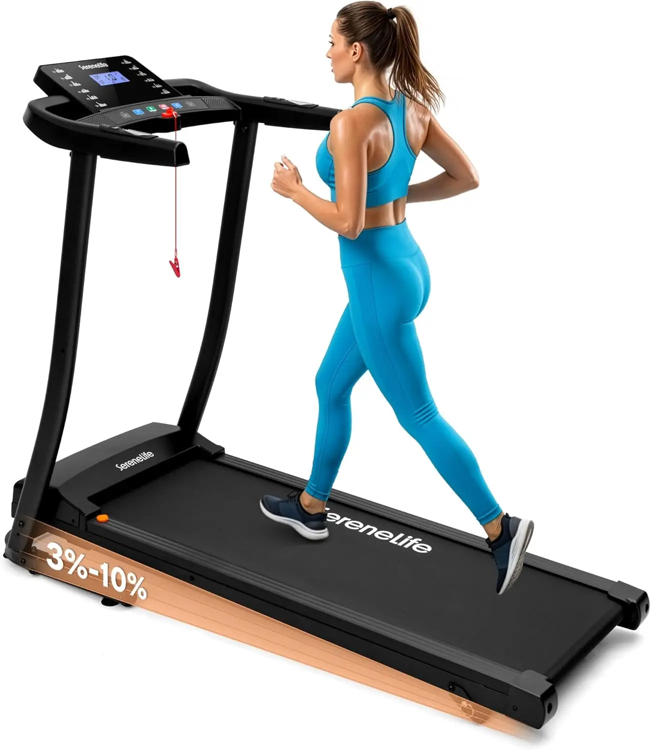 Portable Compact Treadmill with Incline and Handle Bars, Walking Pad for Home or Apartment, 40 by 16 Inch Wide Running Belt, Bluetooth Enabled Workout Trainer Program Included